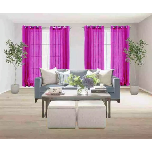 1 Piece Window Curtain MG Silky Shiny Faux Silk Solid Hot Pink Semi Transparent 6 Grommets 52" wide X 95" length