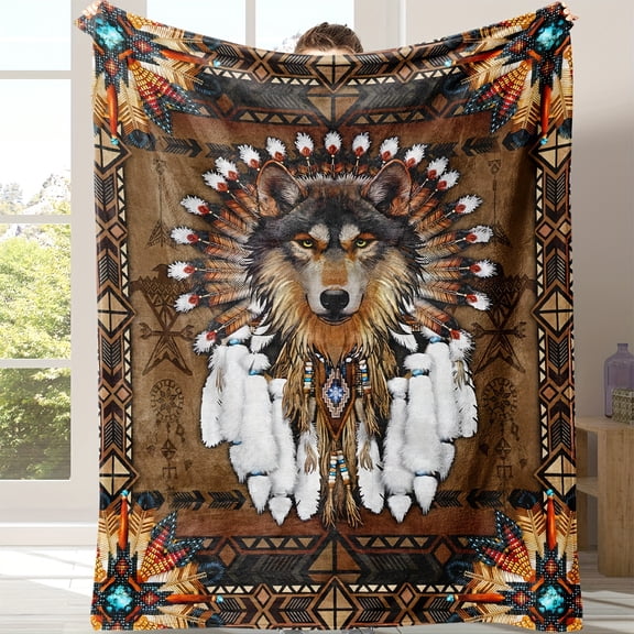 1 Piece Wolf Blanket Soft and Cozy Flannel Blanket for School Dormitory Office Nap Warm and Comfortable Gift for All Seasons Bedding Sofa Bed Camping Blanket