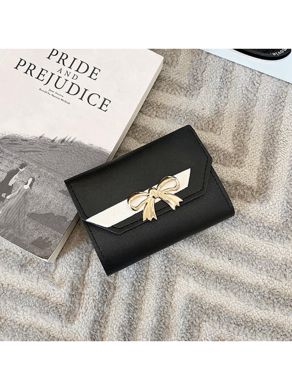 1 Piece Women Bowknot Card Holder Slim Minimalist Wallet with ID Window 115x85x20mm for Daily Use Gift Idea for Women Black DIY