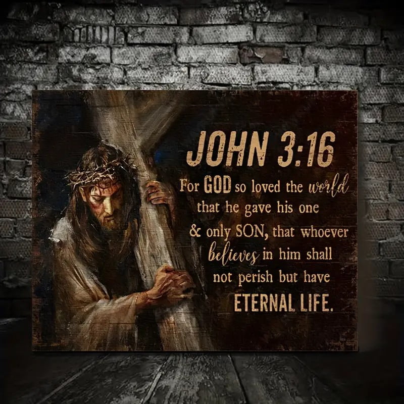 1 Piece Wood Frame Canvas Painting, Inspirational John 316 Scripture