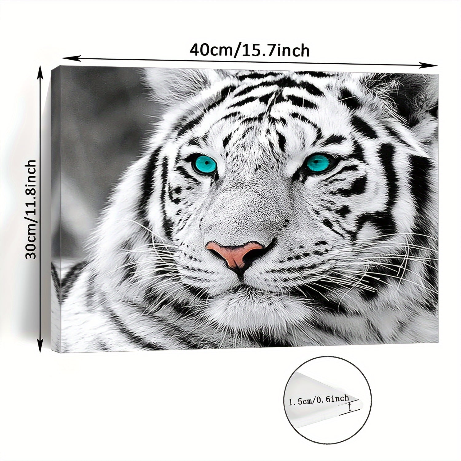 1 Piece of Wooden Frame Canvas Painting, King of BlueEyed White Tiger