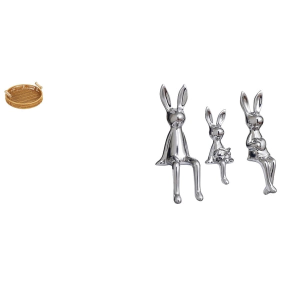 1 Piece Woven Storage Basket Bread Tray Bunny Statue Ceramic Handmade for Desktop Table Cabinet Display