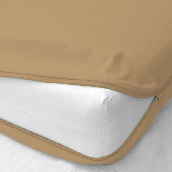 1 Piece Zipper Fitted Sheet - 14 Inch Deep Pocket -100% Egyptian Cotton,400 Thread Count - Taupe Solid, Twin-XL Size.