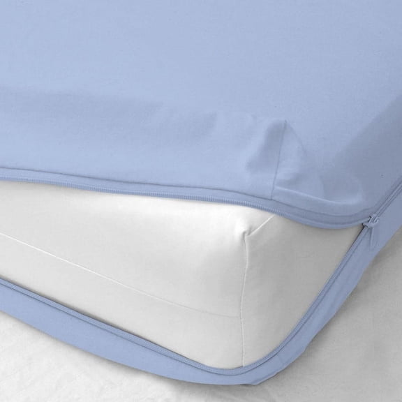 1 Piece Zipper Fitted Sheet Only - 14 Inch Deep Pocket - 300 Thread Count- 100% Egyptian Cotton Bed Mattress Cover -Extra Soft & Cool-Queen Size-Light Blue Solid