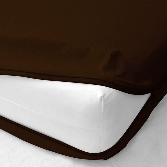 1 Piece Zipper Fitted Sheet - 18 Inch Deep Pocket -100% Egyptian Cotton,400 Thread Count - Chocolate Solid, Twin Size.