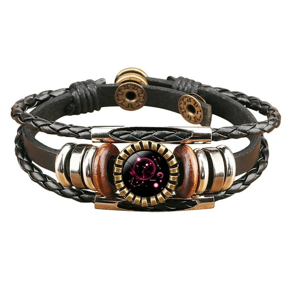 1 Piece Zodiac Charm Bracelet Leather Rope & Punk Chain Cuff for Women Men Budget-Friendly Valentine’s Day Birthday Gift Fashion Hand Jewelry Accessory Adjustable Horoscope Bracelet