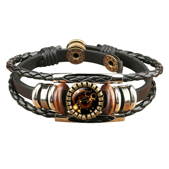 1 Piece Zodiac Charm Bracelet Leather Rope & Punk Chain Cuff for Women Men Budget-Friendly Valentine’s Day Birthday Gift Fashion Hand Jewelry Accessory Adjustable Horoscope Bracelet