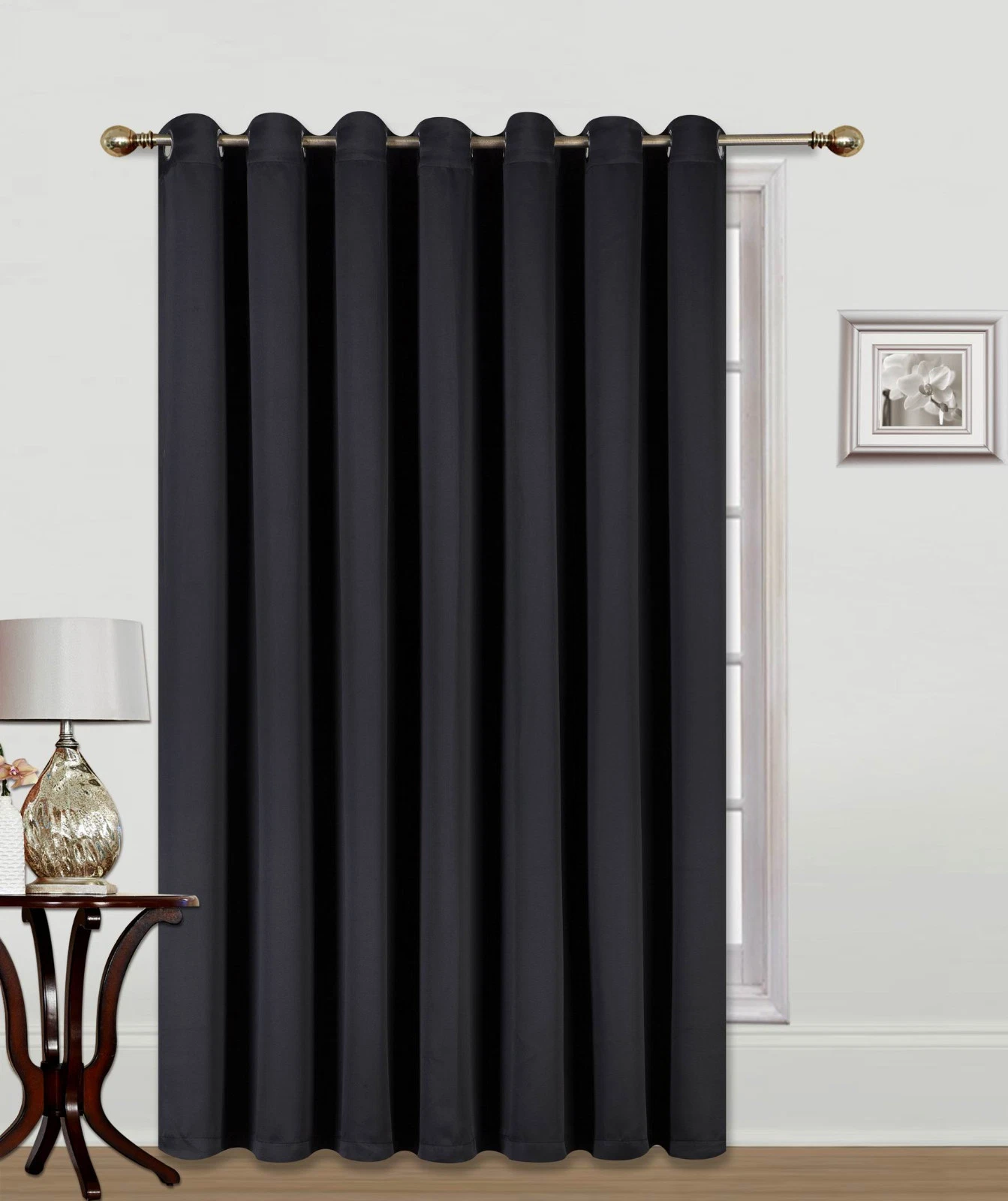 Gorgeous Home Linen Thermal Grommet Black Window Panel 100" Extra Wide Curtain Unlined Blackout Heavy Thick 84" Long 1pc