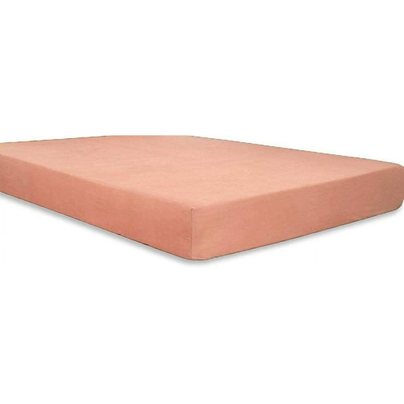 1-Piece fitted sheet solid pattern Egyptian cotton 600 Thread Count Full Size Fit up to 16'' Deep Pocket Peach Solid