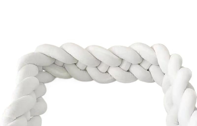 1 Piece handcrafted bed anti - bump rug. Wool yarn, home accent. Knitting & craft yarn. Cozy, soft, good for felting & cushions. Bulky, thick for DIY. (White - 2m)