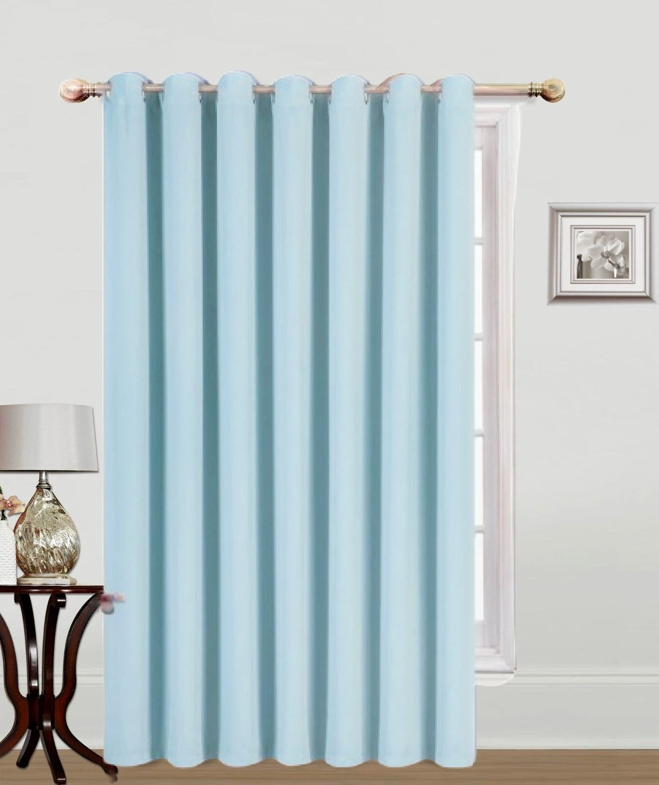 Gorgeous Home Linen Thermal Grommet Light Blue Window Panel 100" Extra Wide Curtain Unlined Blackout Heavy Thick 84" Long 1pc