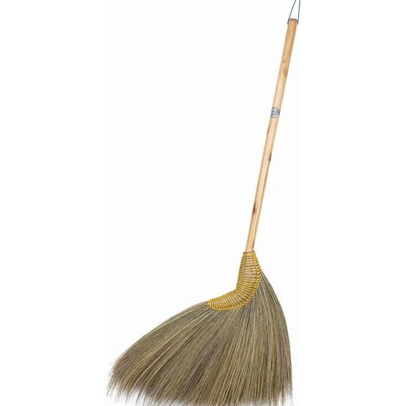 1 Piece of Asian Broom Whisk Broom Thai Natural Grass Broom Solid Wood Handle Rattan Hand Grip (Kong Grass, 39 inch)
