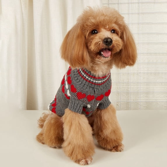 1 Piece of Dog Knitted Sweater Dog Heart Sweater Warm Pet Dog Clothes Winter Doggie Outfits for Small Puppy Cat Pets
