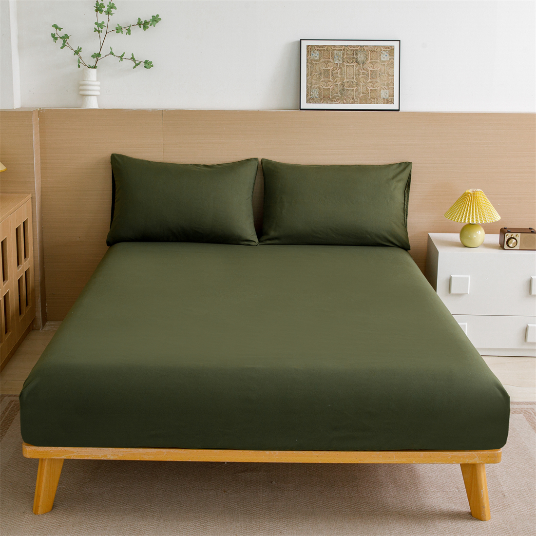 1 Piece of Pure Olive green color Frosted Bedsheet, Bedroom Printed