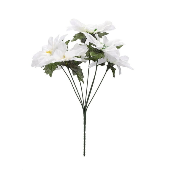 1 Pieces 7 Pack Christmas White Poinsettia Artificial Flower Decor Poinsettia Bouquet For Christmas Tree Decorations