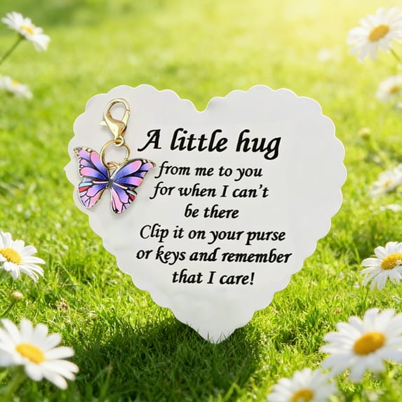 1 Pieces Butterfly Charm Keychain with Inspirational Hug Card - A Thoughtful Keepsake for Encouragement and Emotional Support