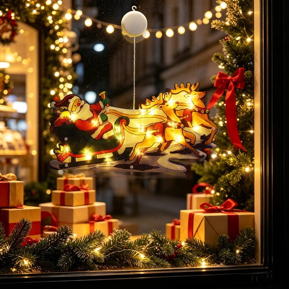 1-Pieces Christmas Window Decorations - LED Battery Operated Christmas Lights, Light up Christmas Decorations with Suction Cup for Holiday Decor, B