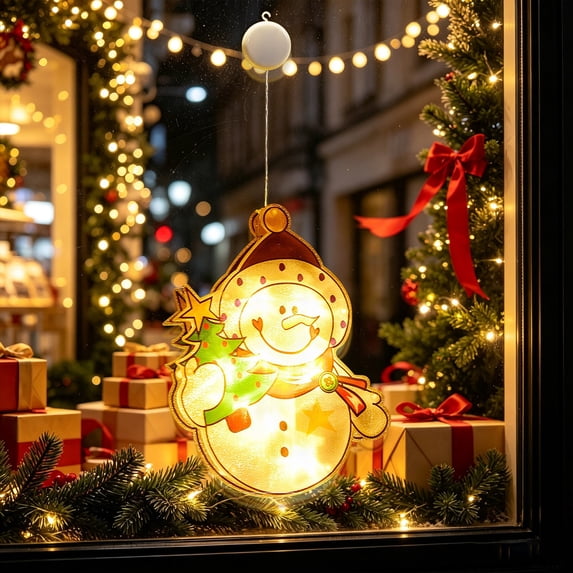 1-Pieces Christmas Window Decorations - LED Battery Operated Christmas Lights, Light up Christmas Decorations with Suction Cup for Holiday Decor, C