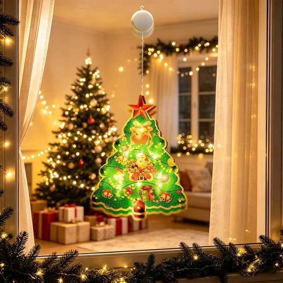 1-Pieces Christmas Window Decorations - LED Battery Operated Christmas Lights, Light up Christmas Decorations with Suction Cup for Holiday Decor, D