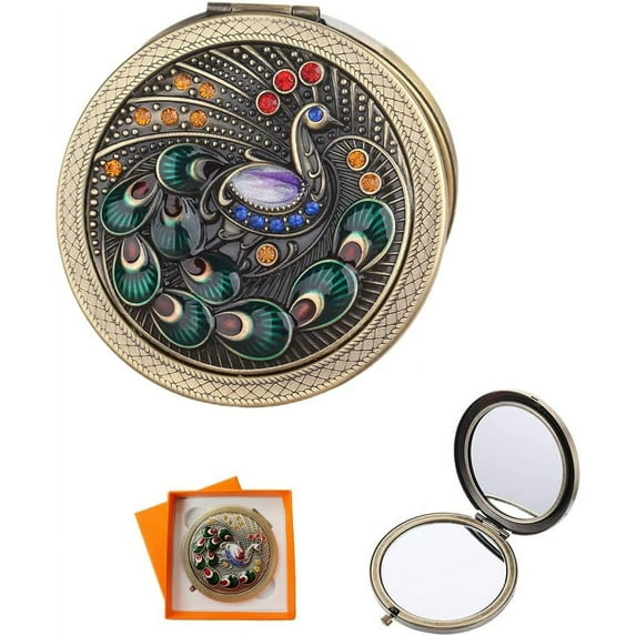 1 Pieces Compact Magnifying Portable Travel Pocket Mirror Small Makeup Cosmetic Mirror for Christmas Women Girls Gift Graduation Birthday Party Gift Double Side1X/ 2X with Magnification Marble Style