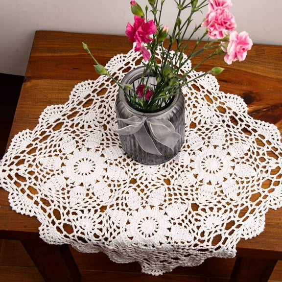 1-Pieces Crochet Placemats Table Doilies Square Handmade Cotton Lace Thread Cloth 14x14 Inch