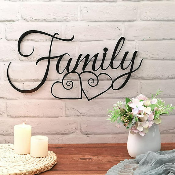 1 Pieces Family Metal Wall Decor Rustic Vintage Farmhouse Metal Sign Black Metal Wall Art Metal Wall Word Sculpture for Home, Office, Living Room Decoration