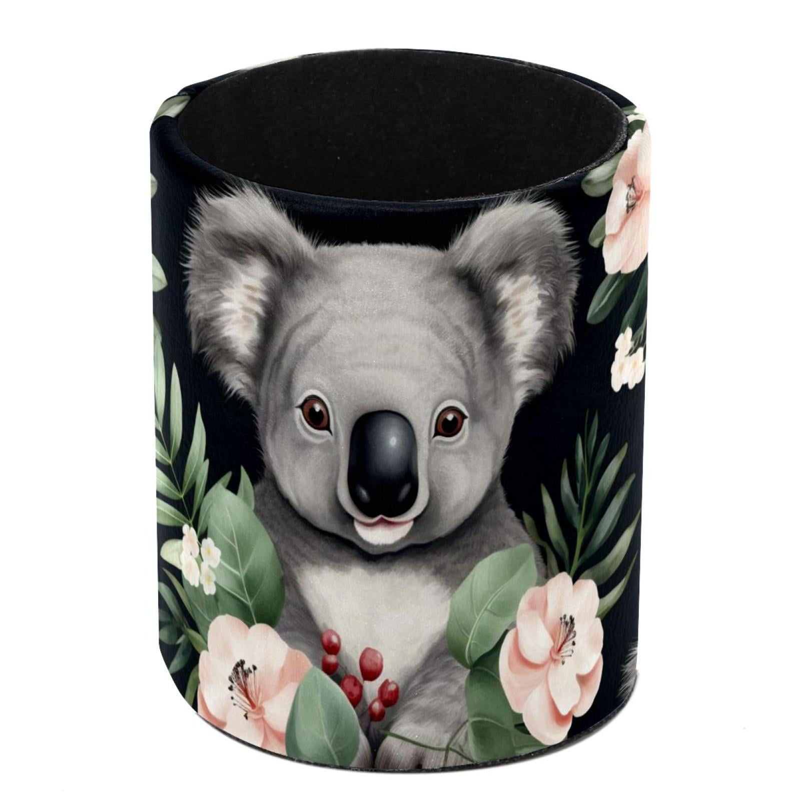 1 Pieces Flowers and Koalas Circular Pen & Pencil Holder Durable PU