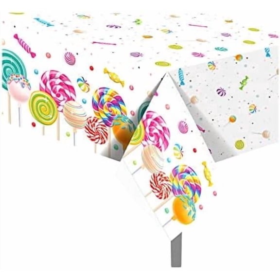 1 Pieces Lollipop Party Plastic Tablecloth 54 x 87 Inch Sweet Candy Long Rectangular Table Cover for Buffet, Colorful Lollipop Party Holiday Dinner, Picnic or Tablecloth for Kitchen Event Use
