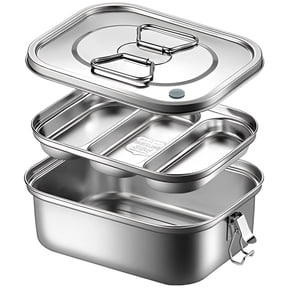 1 Pieces Metal Bento Box for Adults Metal Lunch Box Stainless Steel Bento Containers Leakproof Dual Tiers Lunch Container With Airtight Valve Handle Dishwasher Safe(Large)
