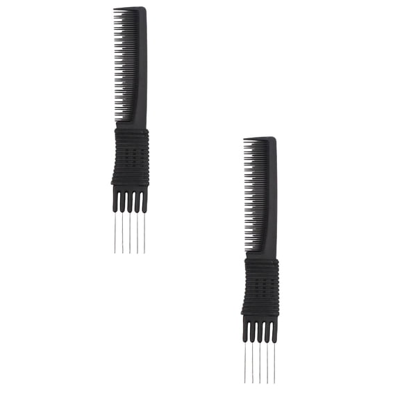 2 Pieces Metal Hair Pick Lift Hair Pick Salon Teasing Back Combs Pink or Black Carbon Comb with Stainless Steel Lift Teasing Combs with Metal Prong Combs for Women