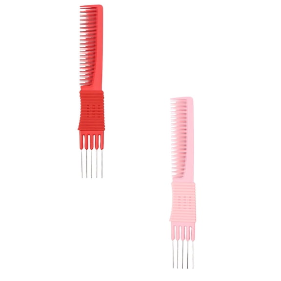 2 Pieces Metal Hair Pick Lift Hair Pick Salon Teasing Back Combs Pink or Black Carbon Comb with Stainless Steel Lift Teasing Combs with Metal Prong Combs for Women