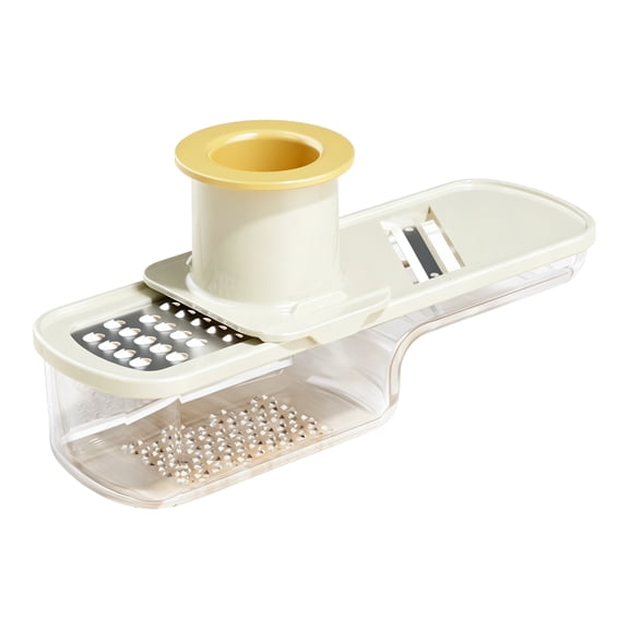 1 Pieces Mini Mandoline Slicer 3 in 1 - Ginger Garlic Grater, Vegetable Chopper with Container, Easy Grip Handheld Kitchen Tool, Safety Guard, for Camping Cooking and Picnic Beige