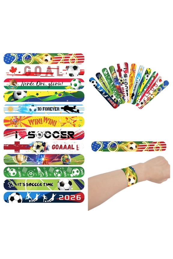 1 Pieces Soccer Snap Bracelets Wristbands Sport Slap Bracelets for Soccer Party Favors Classroom Prizes Birthday Gifts, Soccer Theme,8.66*1.81inColor random
