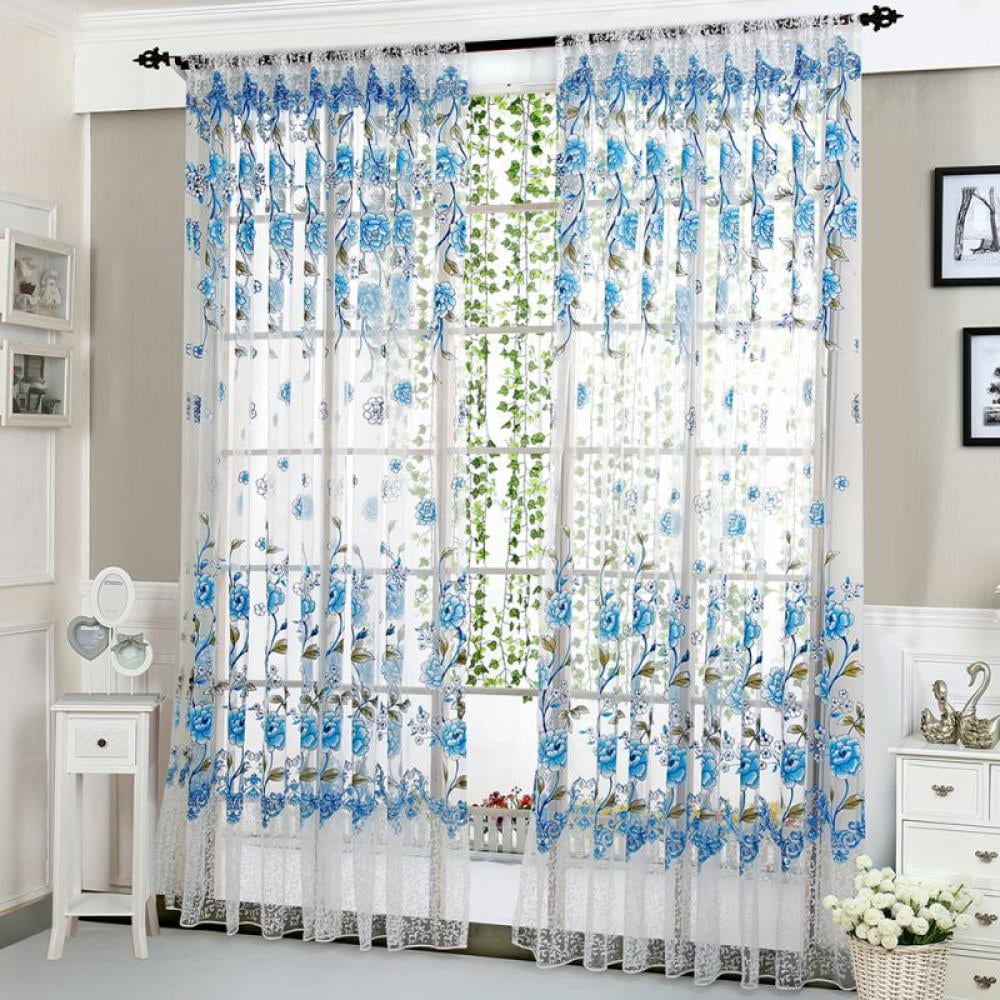 Yancorp Willow Voile Curtains 79 Inch Length for Living Room 2 Panels Set  Tulle Vine Window Leaf Prints Sheer Curtains Set Transparency Sheer