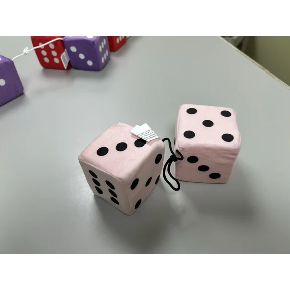 1 Pink Pair 3X 3 Classic Hanging Fuzzy Dice, Soft & Fuzzy Hanging Mirror Dice