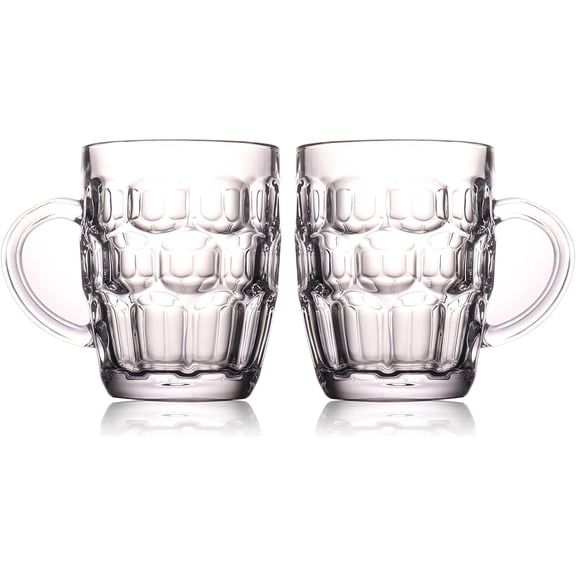 1 Pint Dimpled Beer Mug Set of 2 - Hevy British Pub Thick Glss with Hndle Stein Cup for Lover in Home Prty BBQ