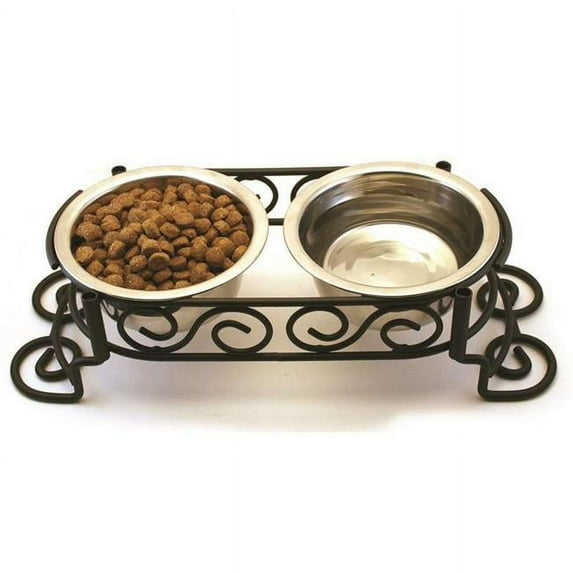 1 Pint Mediterranean Old World Stainless Steel Scroll Work Double Diner, Black