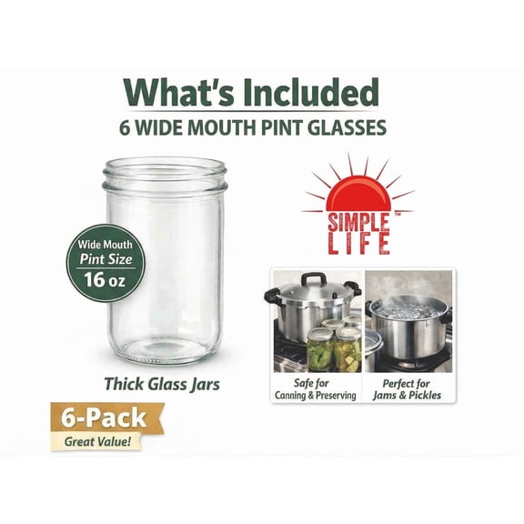 1 Pint Wide Mouth Home Canning Jar Tray Pack (6 Jars, no lids or bands, per Tray)