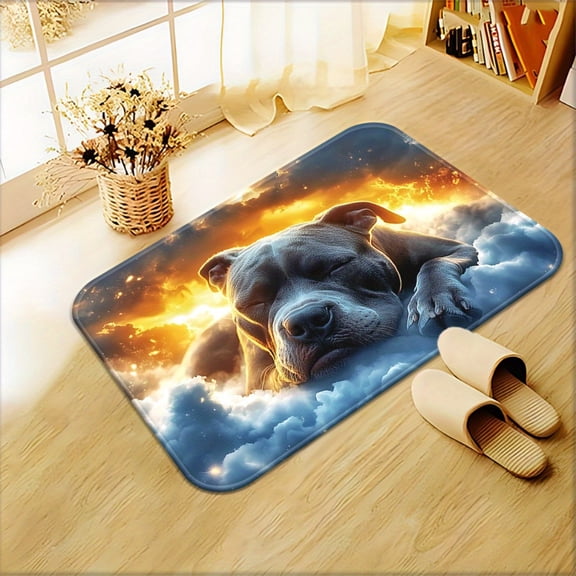 1 Pit Bull Lying on Clouds Pattern Door Mat/Bath Mat - Machine Washable and Quick-Drying Indoor/Outdoor Mat, Suitable for Outdoor Porch, Kitchen, Living Room, Bathroom, or Office Decor.
