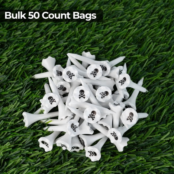 NorthPointe 1 Plastic Golf Tees Bulk 50 ct - Skull Crossbones Cup Imprinted Short Tees for Irons, Par Threes, Hybrids, and Driving Range