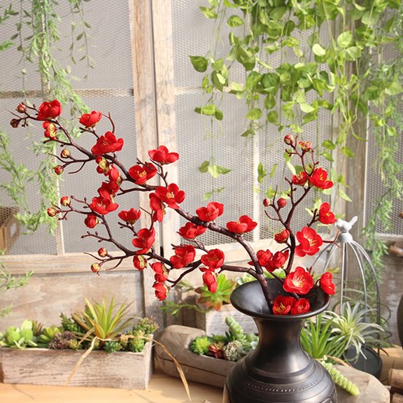 1 Plum Blossom Peach Blossom Artificial Flower Red Clearance! Nomeni Pastoral Plum Blossom Peach Blossom Artificial Flower Red, Fake Flowers Promotion Sale! Red