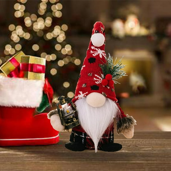 1 Plush Knit Hat Gnome Doll Faceless Ornament For Christmas Home Shelf Decor