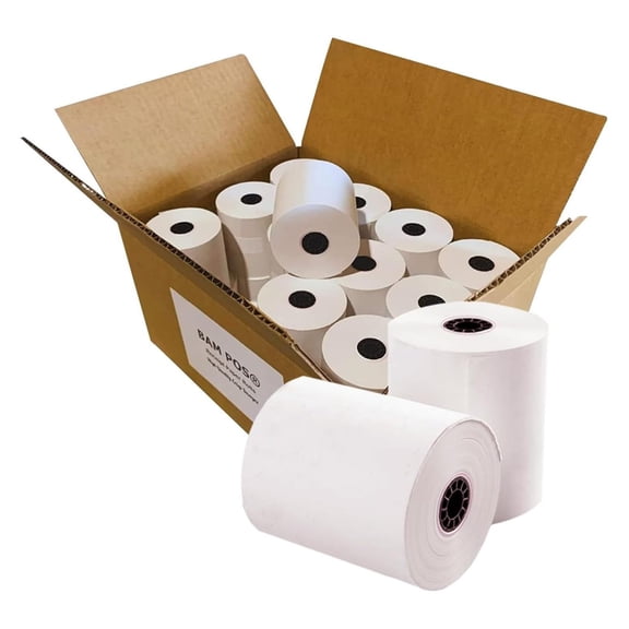 1- Ply Receipt Paper Rolls - 3" x 150' Bright White Paper for Kitchen Printers -TMU200 SRP275 Star SP700 | Suitable For Printing Kitchen Tickets & Order receipts| - (24 Rolls Per Case)