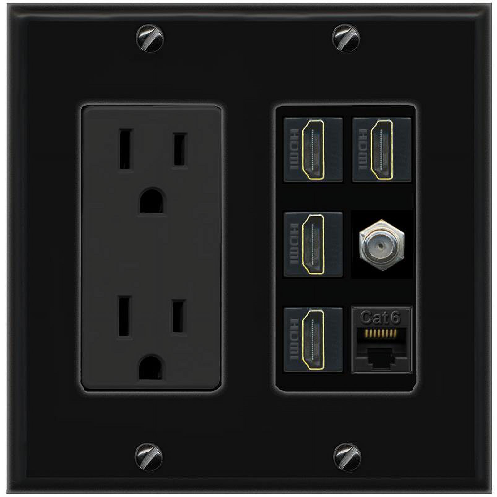 1 Port CAT6 COAX 4 HDMI Wall PlateOutlet Black/Black