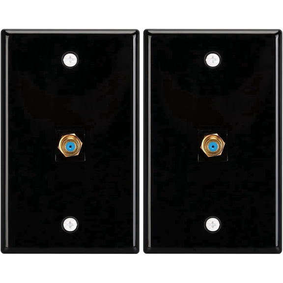 1 Port Coax Wall Plate,3Ghz Gold-Plated F-Type Keystone Wall Jack for Coaxial Cable,Black Glossy Coaxial Cable Wall Plate,2Pack