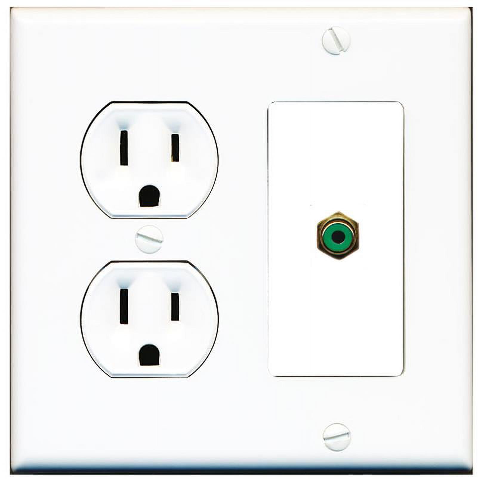 1 Port Electrical Outlet Cover Plug Round White UL RCAGREEN Wall Plate