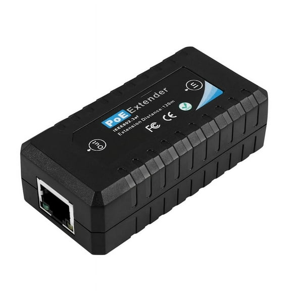 1 Port POE Extender 10/100Mbps with IEEE 802.3Af Standard Input / Output for IP Camera Transmission Distance 120 Meters plastic Black,1 * PoE Extender