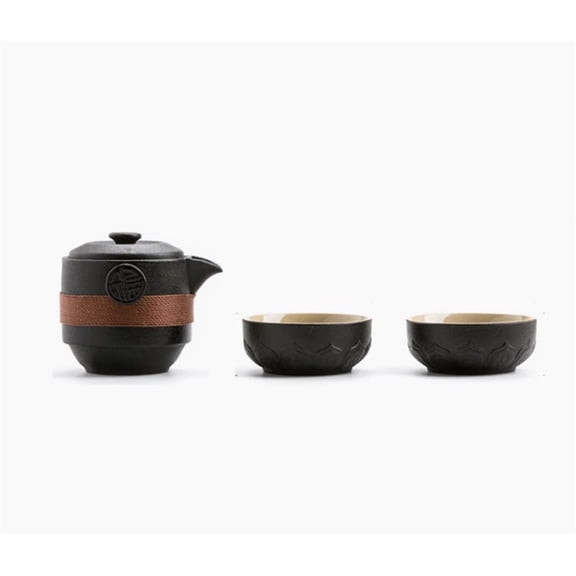 1 Pot 2 Cups Black Pottery Tea Sets Portable Office Travel Home Cups Ceramic Tea Coffee Container With Bag