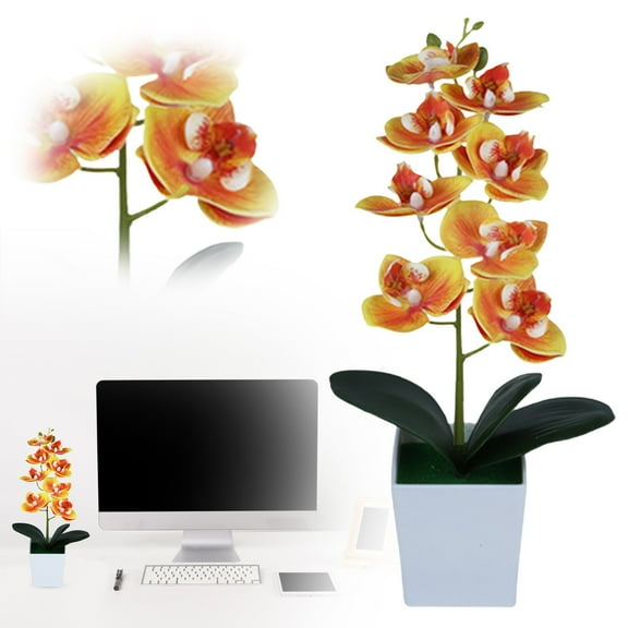 1 Pot of Simulated Phalaenopsis Set Artificial Flowers in Pot Decor Orchid Flower Arrangements Faux Flowers Bouquets in Pot Table Centerpieces Holiday Dinning Coffee Room Table Kitchen Decoration