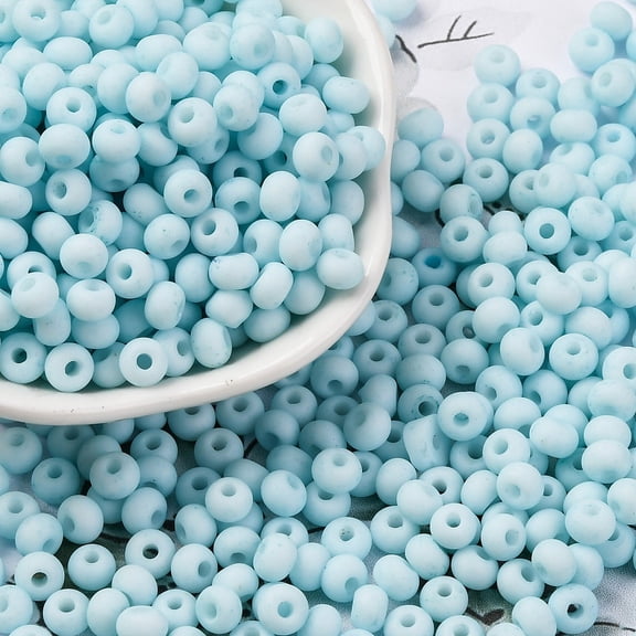 1 Pound Baking Paint Glass Seed Beads Round Hole Rondelle Grade A Light Sky Blue 5~6x3.5~4mm Hole: 1.6~1.8mm about 3000pcs/pound